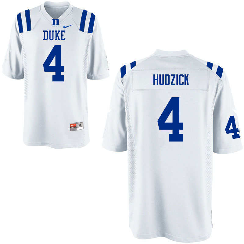 Men #4 Myles Hudzick Duke Blue Devils College Football Jerseys Sale-White